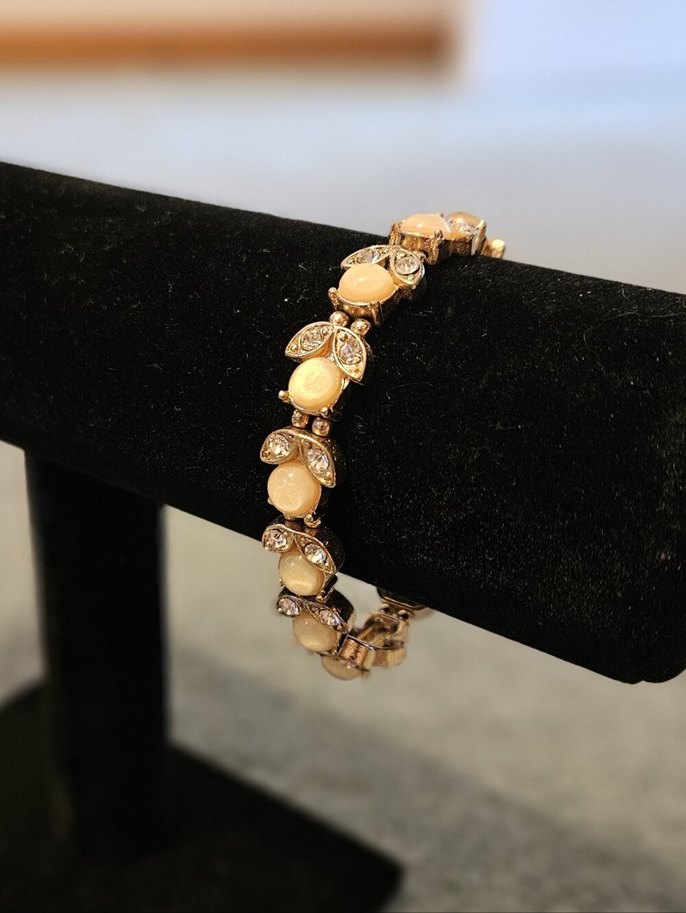 Gold-Tone Cream/peach Stone & Crystal Bracelet - Women Jewelry